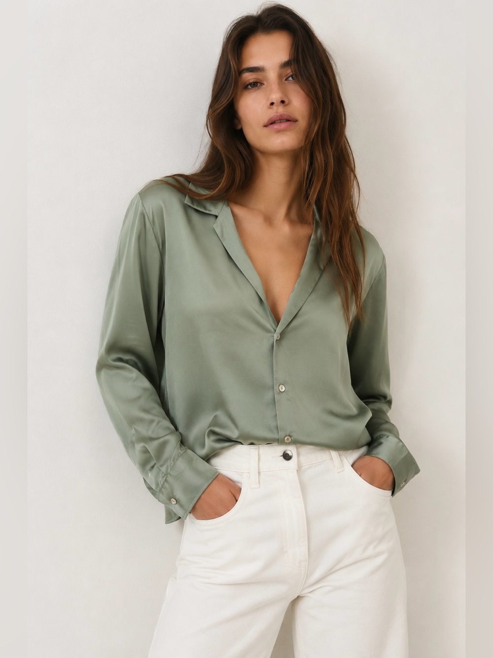 Zara Sage Green‎ Satin Effect Blouse